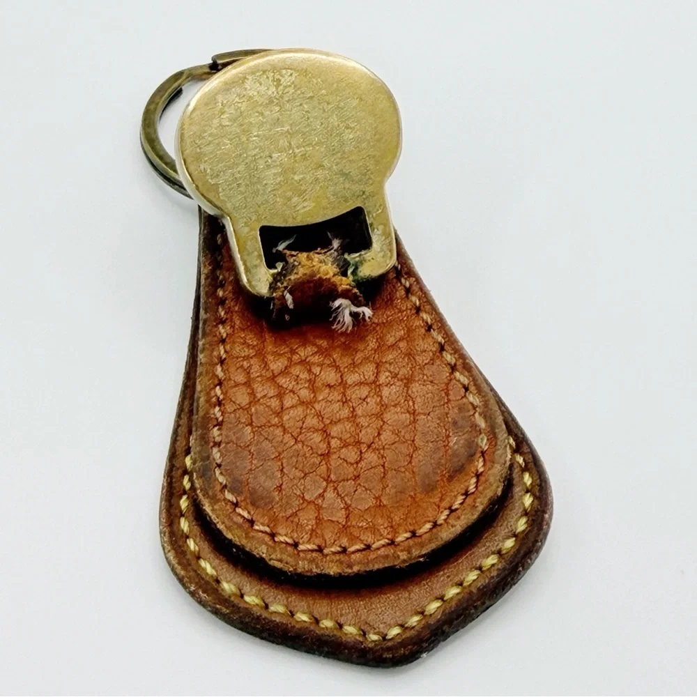 Vintage Dooney & Bourke All Weather Brown Leather Solid Brass Key Ring Key Chain
